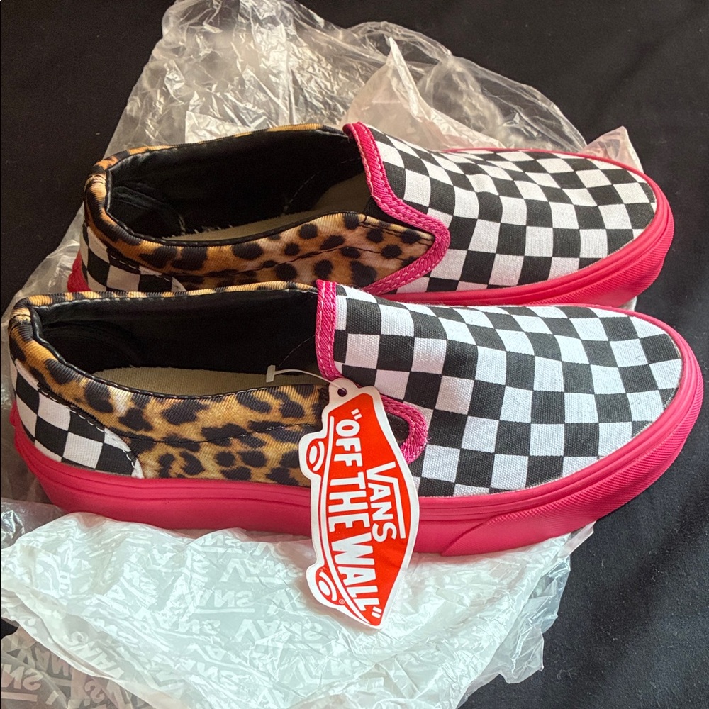 Vans Pink and Black Checkered Slip-On Shoes